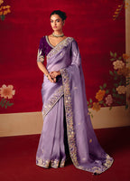 Monjolika Fashion Lavender Fancy Fabric Embroidered Thread Work Classic Saree | Grocsy