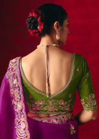 Monjolika Fashion Purple Fancy Fabric Embroidered Thread Work Classic Saree | Grocsy