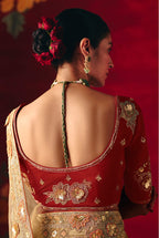 Monjolika Fashion Beige Fancy Fabric Embroidered Thread Work Classic Saree | Grocsy