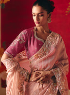 Monjolika Fashion Light Pink Fancy Fabric Embroidered Thread Work Classic Saree | Grocsy