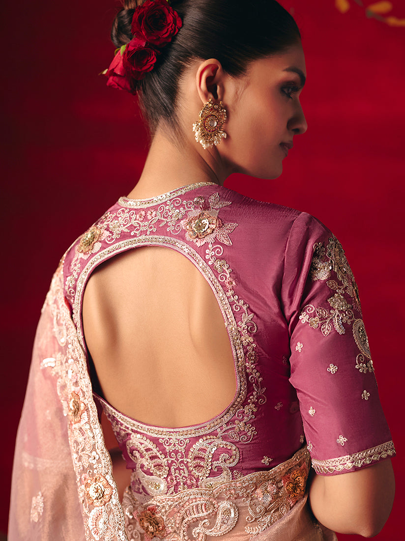 Monjolika Fashion Light Pink Fancy Fabric Embroidered Thread Work Classic Saree | Grocsy