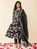 Yufta Black Cotton Sequins_Work Anarkali Kurta Dupatta Pant Set | Grocsy