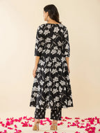 Yufta Black Cotton Sequins_Work Anarkali Kurta Dupatta Pant Set | Grocsy