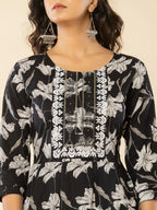 Yufta Black Cotton Sequins_Work Anarkali Kurta Dupatta Pant Set | Grocsy