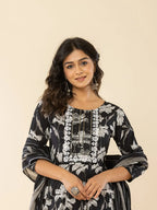Yufta Black Cotton Sequins_Work Anarkali Kurta Dupatta Pant Set | Grocsy