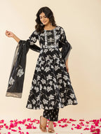 Yufta Black Cotton Sequins_Work Anarkali Kurta Dupatta Pant Set | Grocsy