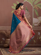Monjolika Fashion Teal Blue Weaving Work Tussar Silk Festival Contemporary Saree | Grocsy