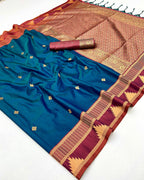 Monjolika Fashion Teal Blue Weaving Work Tussar Silk Festival Contemporary Saree | Grocsy