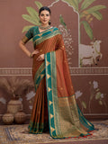 Monjolika Fashion Rust Weaving Work Tussar Silk Festival Contemporary Saree | Grocsy