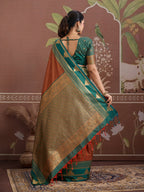 Monjolika Fashion Rust Weaving Work Tussar Silk Festival Contemporary Saree | Grocsy