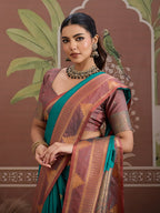 Monjolika Fashion Turquoise Weaving Work Tussar Silk Festival Contemporary Saree | Grocsy