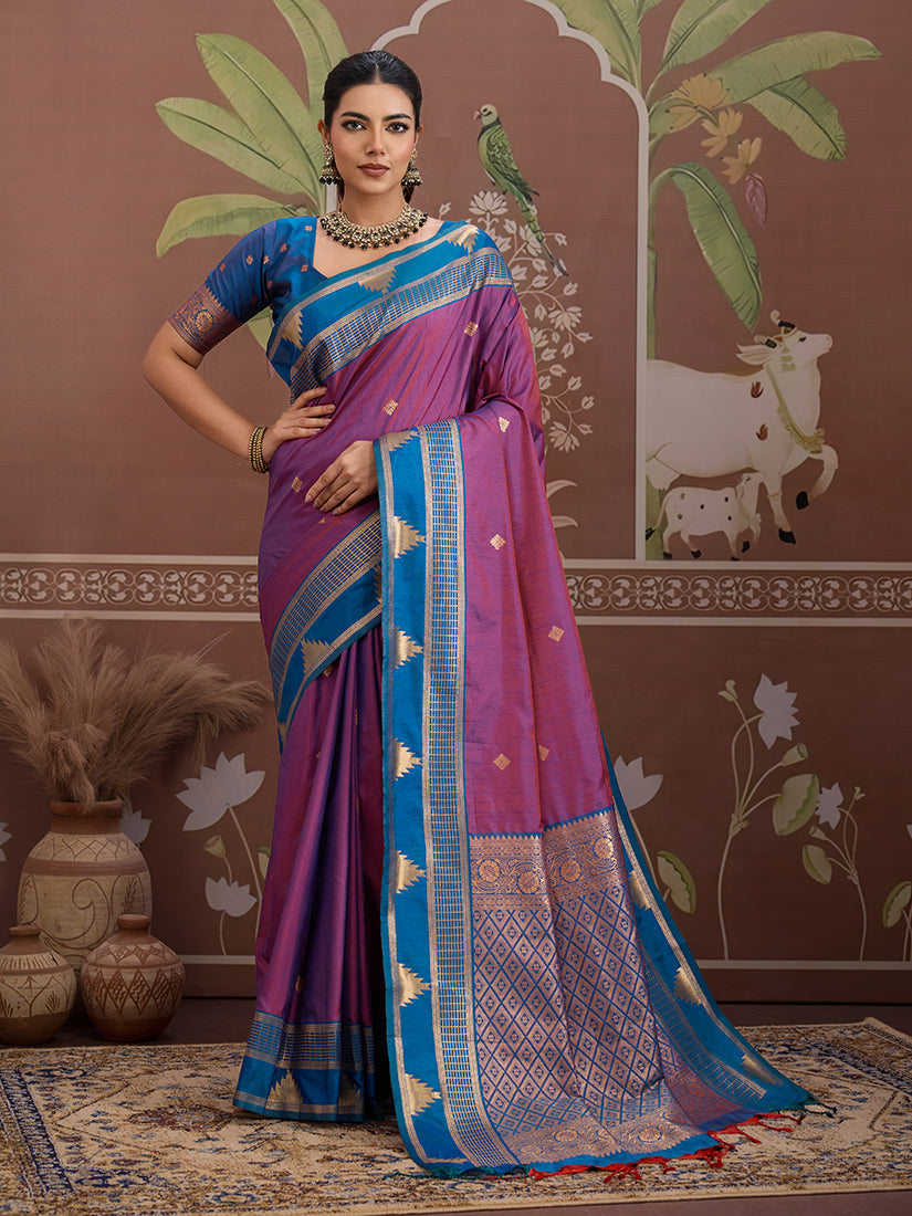 Monjolika Fashion Purple Weaving Work Tussar Silk Festival Contemporary Saree | Grocsy