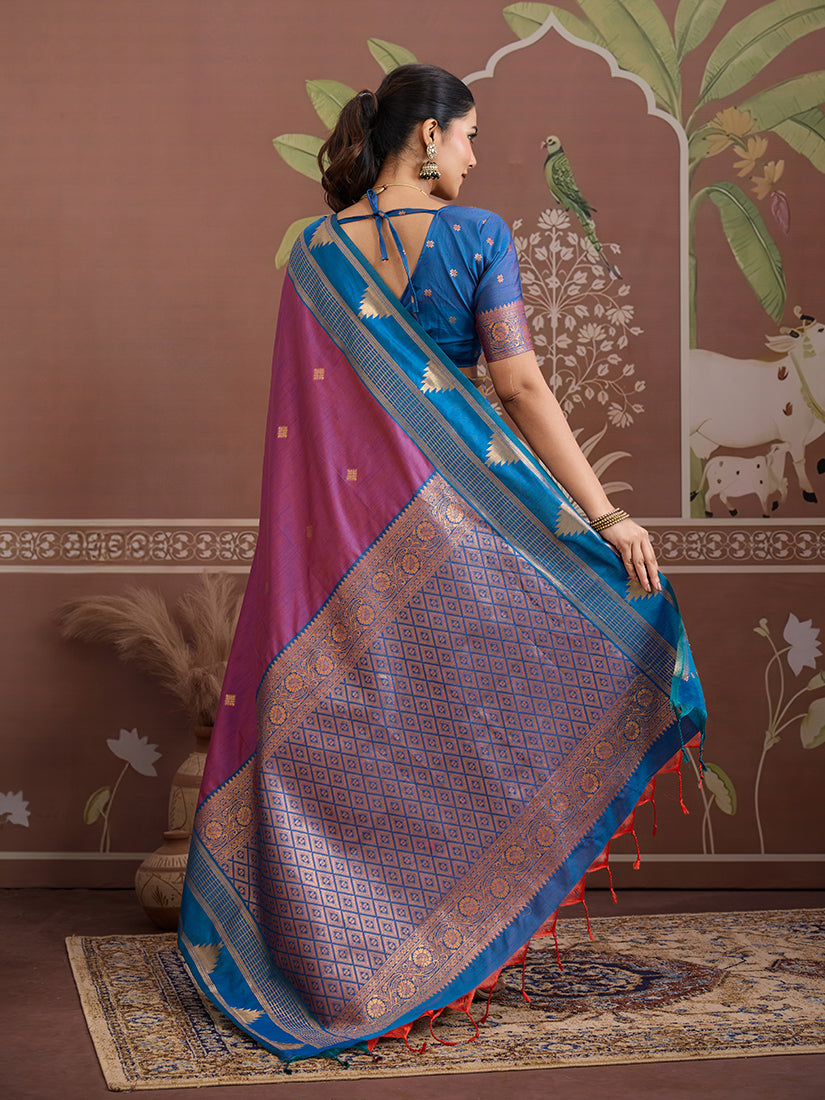 Monjolika Fashion Purple Weaving Work Tussar Silk Festival Contemporary Saree | Grocsy
