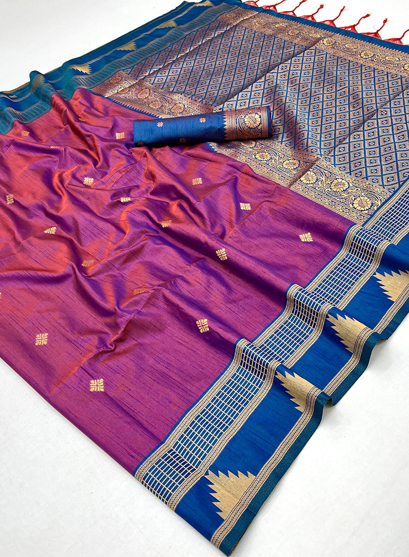 Monjolika Fashion Purple Weaving Work Tussar Silk Festival Contemporary Saree | Grocsy