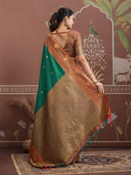 Monjolika Fashion Green Weaving Work Tussar Silk Festival Contemporary Saree | Grocsy