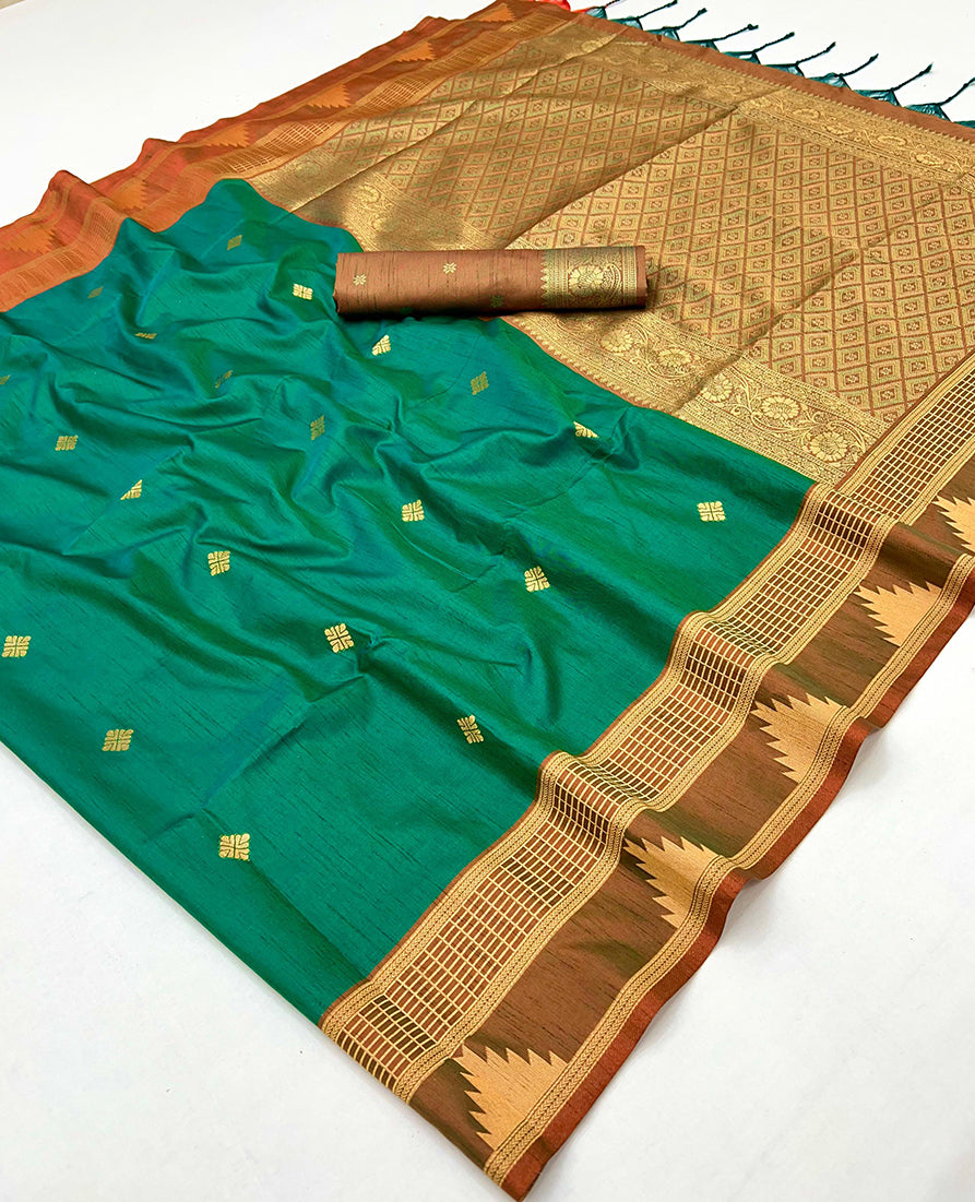 Monjolika Fashion Green Weaving Work Tussar Silk Festival Contemporary Saree | Grocsy