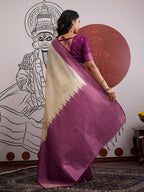 Monjolika Fashion Cream And Wine Handloom Silk Blend Festival Trendy Saree | Grocsy