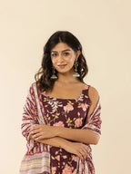 Yufta Brown Sleeveless Cotton Kurta With Dupatta Set | Grocsy