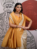 Monjolika Fashion Cream And Orange Handloom Weaving Silk Blend Festival Trendy Saree | Grocsy