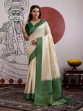 Monjolika Fashion Cream And Green Handloom Weaving Silk Blend Festival Trendy Saree | Grocsy