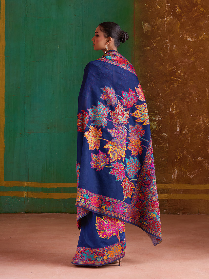 Monjolika Fashion Navy Blue Cotton Blend Weaving Contemporary Saree | Grocsy