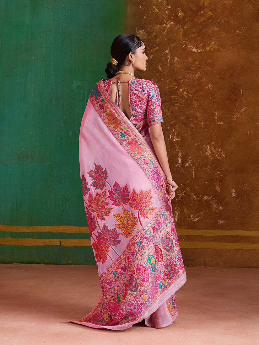 Monjolika Fashion Pink Cotton Blend Weaving Contemporary Saree | Grocsy