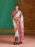 Monjolika Fashion Cream Cotton Blend Weaving Contemporary Saree | Grocsy
