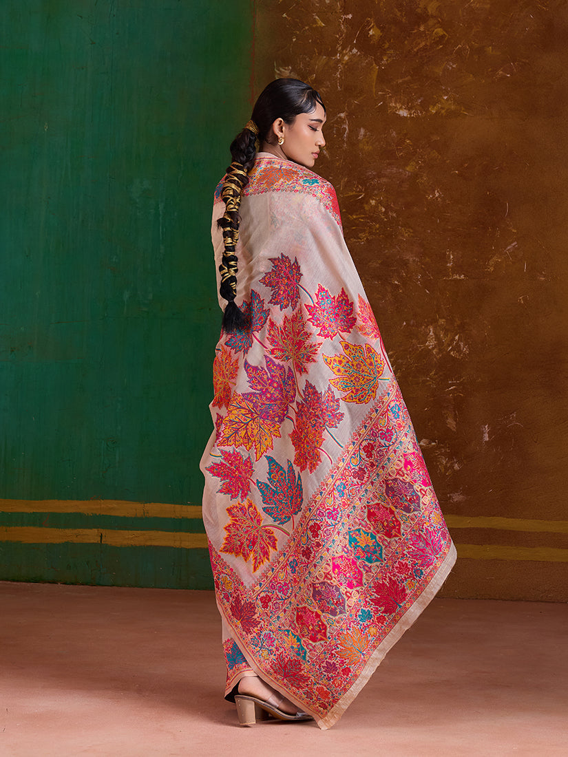 Monjolika Fashion Cream Cotton Blend Weaving Contemporary Saree | Grocsy