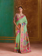 Monjolika Fashion Light Green Cotton Blend Weaving Contemporary Saree | Grocsy