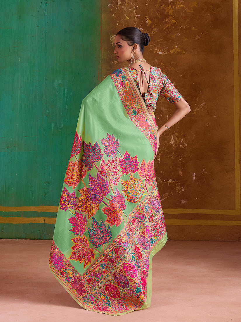 Monjolika Fashion Light Green Cotton Blend Weaving Contemporary Saree | Grocsy