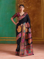 Monjolika Fashion Black Cotton Blend Weaving Contemporary Saree | Grocsy
