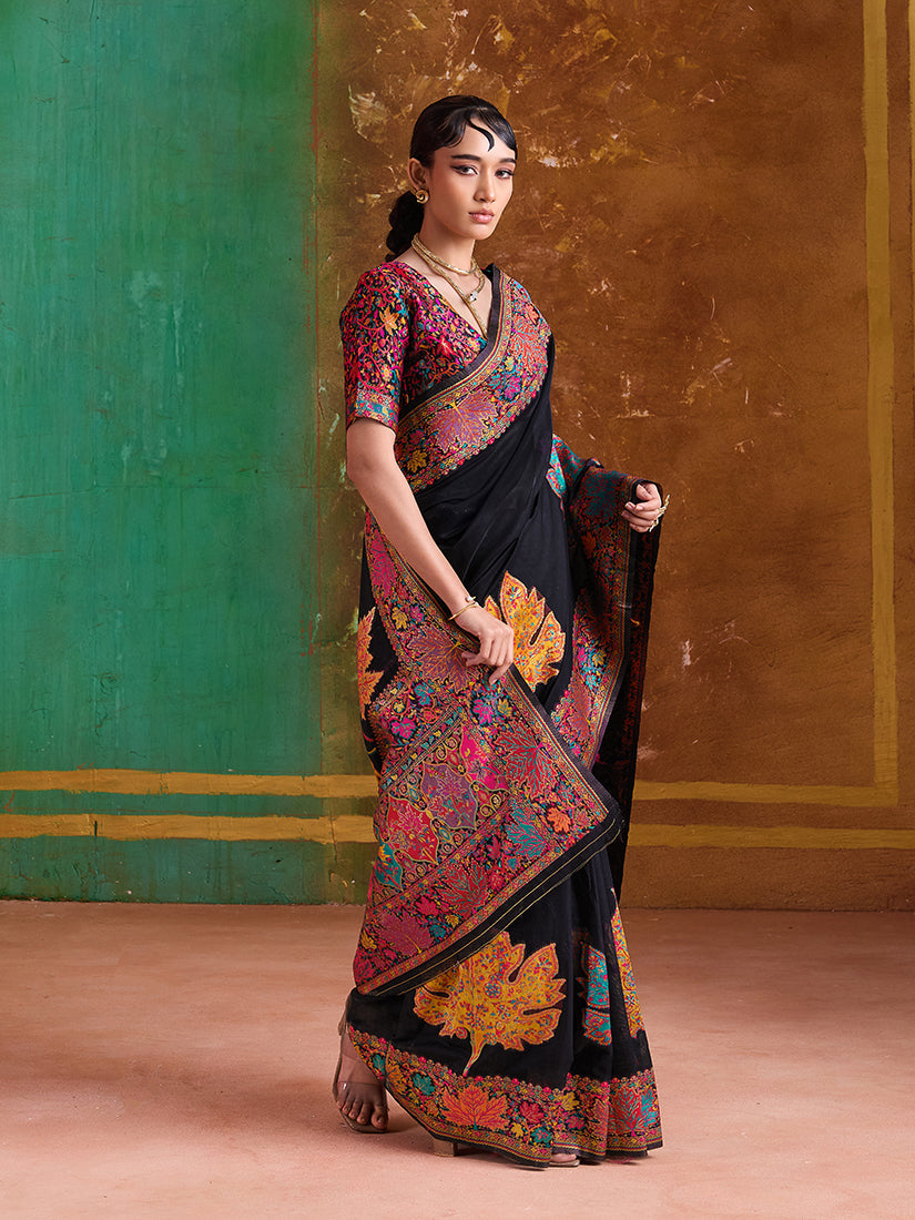 Monjolika Fashion Black Cotton Blend Weaving Contemporary Saree | Grocsy