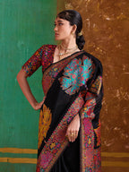 Monjolika Fashion Black Cotton Blend Weaving Contemporary Saree | Grocsy