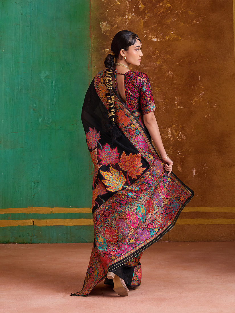 Monjolika Fashion Black Cotton Blend Weaving Contemporary Saree | Grocsy