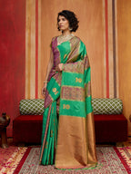 Monjolika Fashion Multi Colour Handloom Silk Blend Contemporary Saree With Weaving Work | Grocsy