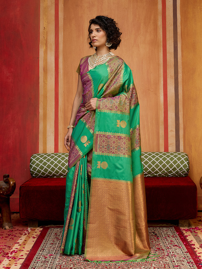 Monjolika Fashion Multi Colour Handloom Silk Blend Contemporary Saree With Weaving Work | Grocsy