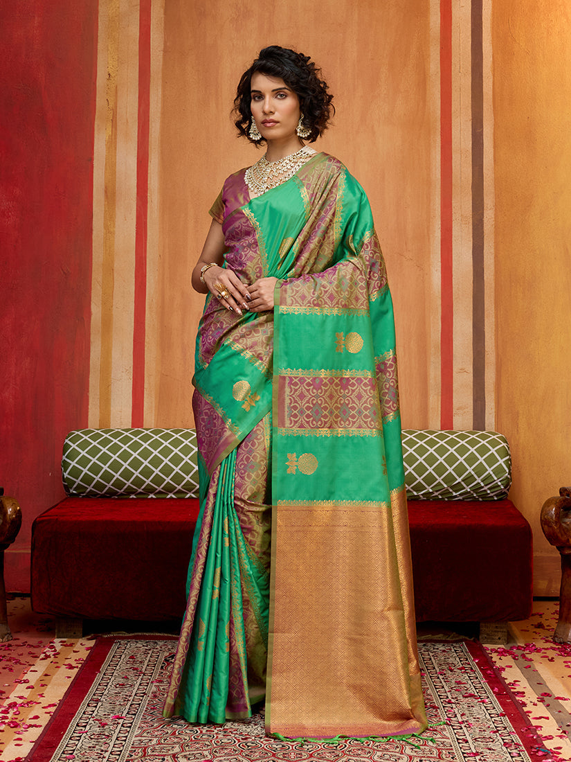 Monjolika Fashion Multi Colour Handloom Silk Blend Contemporary Saree With Weaving Work | Grocsy