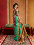 Monjolika Fashion Multi Colour Handloom Silk Blend Contemporary Saree With Weaving Work | Grocsy