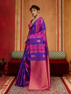 Monjolika Fashion Multi Colour Handloom Silk Blend Contemporary Saree With Weaving Work | Grocsy