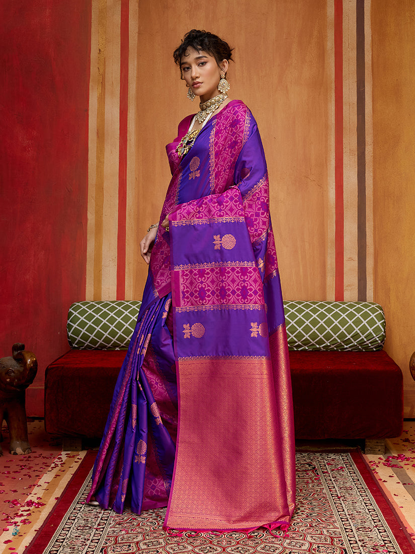 Monjolika Fashion Multi Colour Handloom Silk Blend Contemporary Saree With Weaving Work | Grocsy