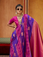 Monjolika Fashion Multi Colour Handloom Silk Blend Contemporary Saree With Weaving Work | Grocsy