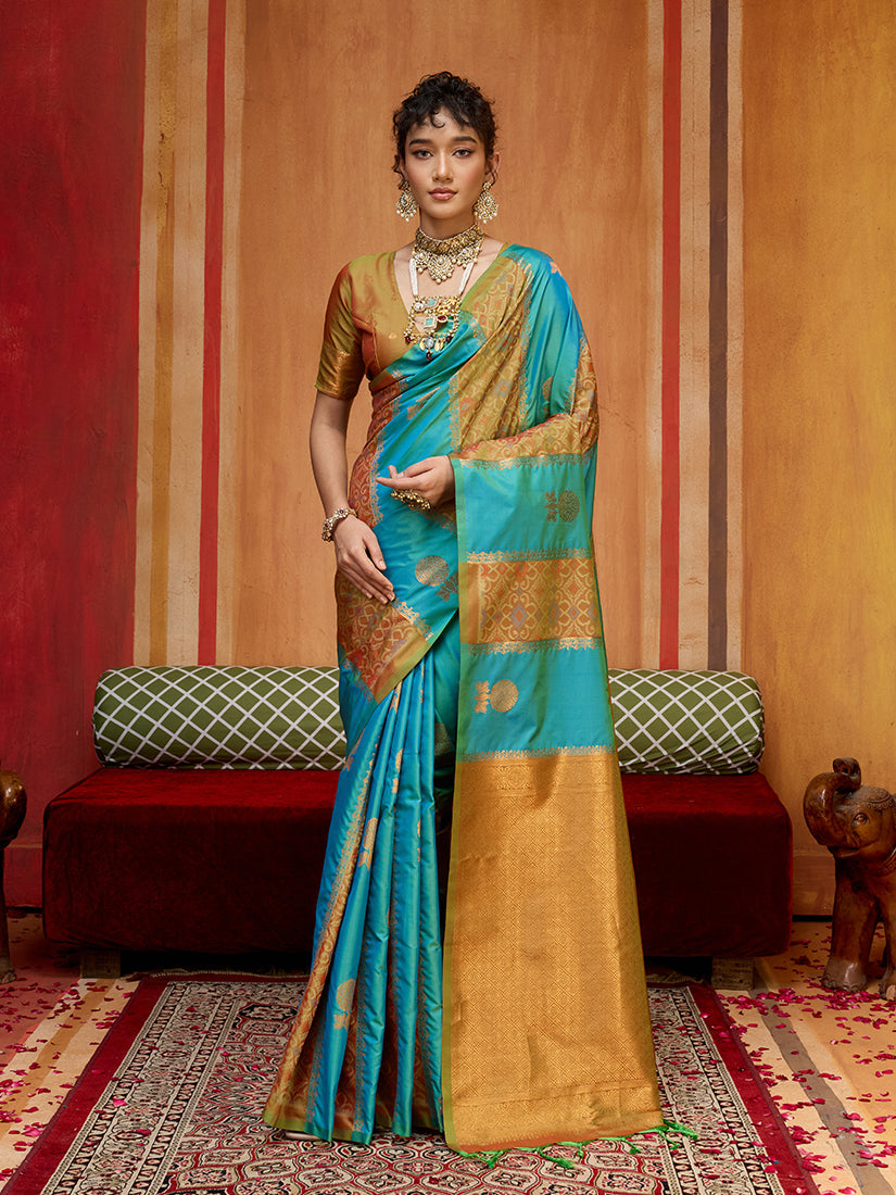 Monjolika Fashion Multi Colour Handloom Silk Blend Contemporary Saree With Weaving Work | Grocsy