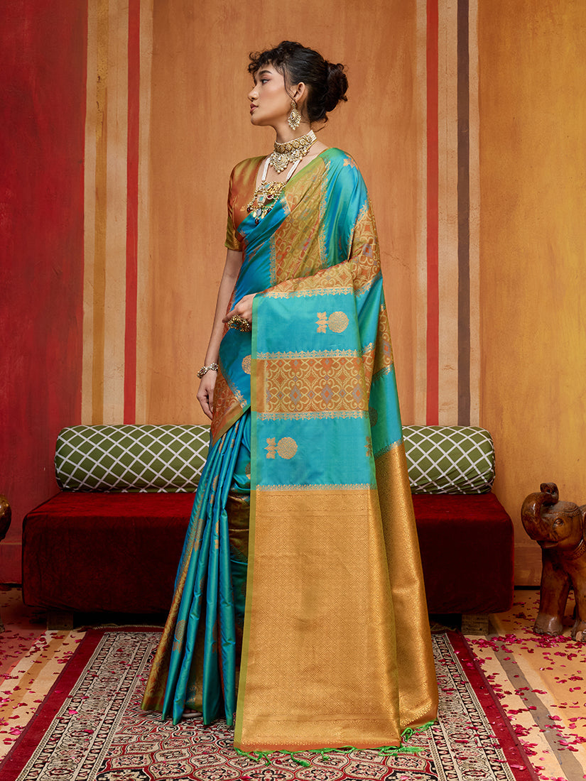 Monjolika Fashion Multi Colour Handloom Silk Blend Contemporary Saree With Weaving Work | Grocsy