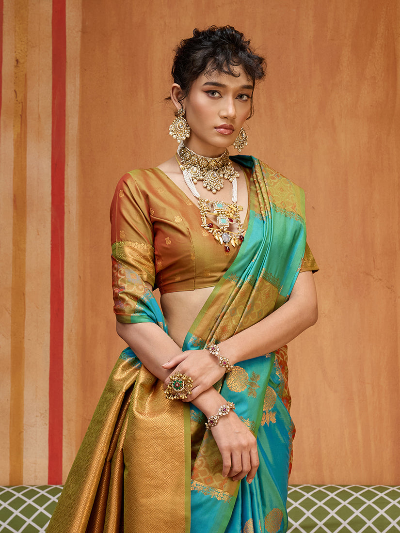 Monjolika Fashion Multi Colour Handloom Silk Blend Contemporary Saree With Weaving Work | Grocsy