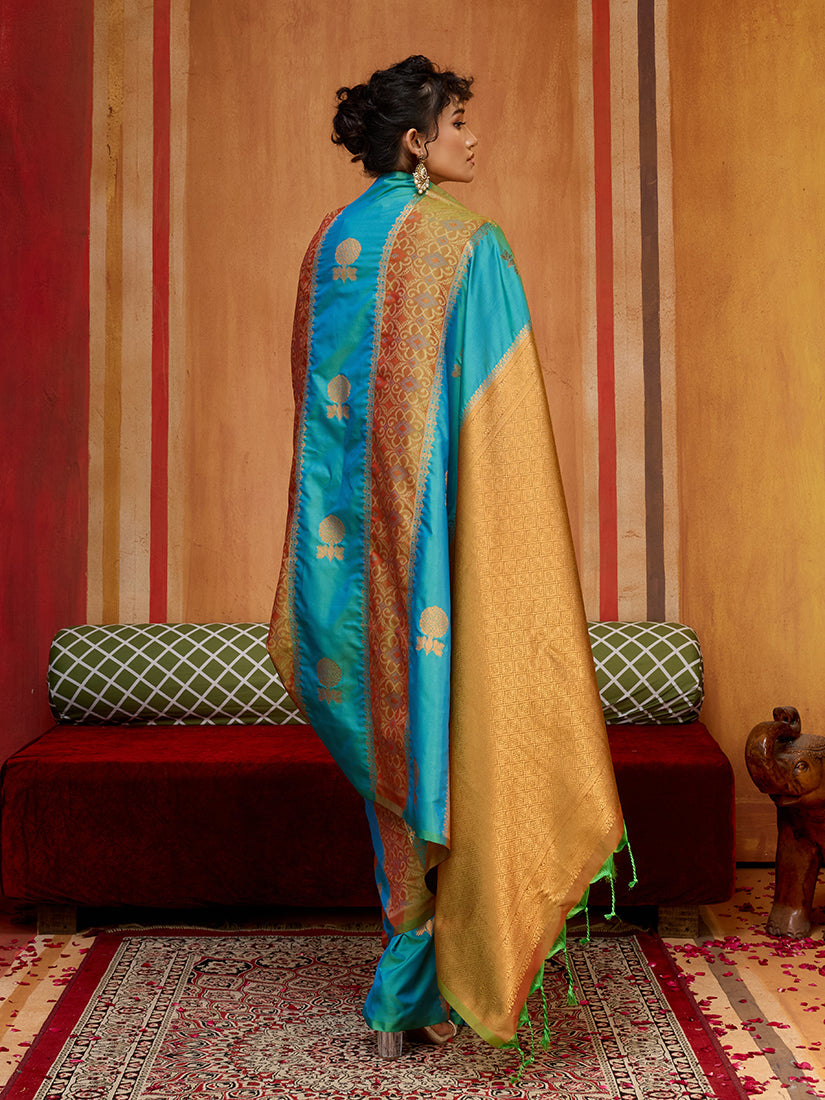 Monjolika Fashion Multi Colour Handloom Silk Blend Contemporary Saree With Weaving Work | Grocsy