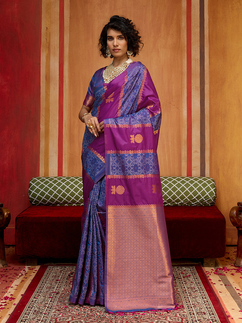 Monjolika Fashion Multi Colour Handloom Silk Blend Contemporary Saree With Weaving Work | Grocsy