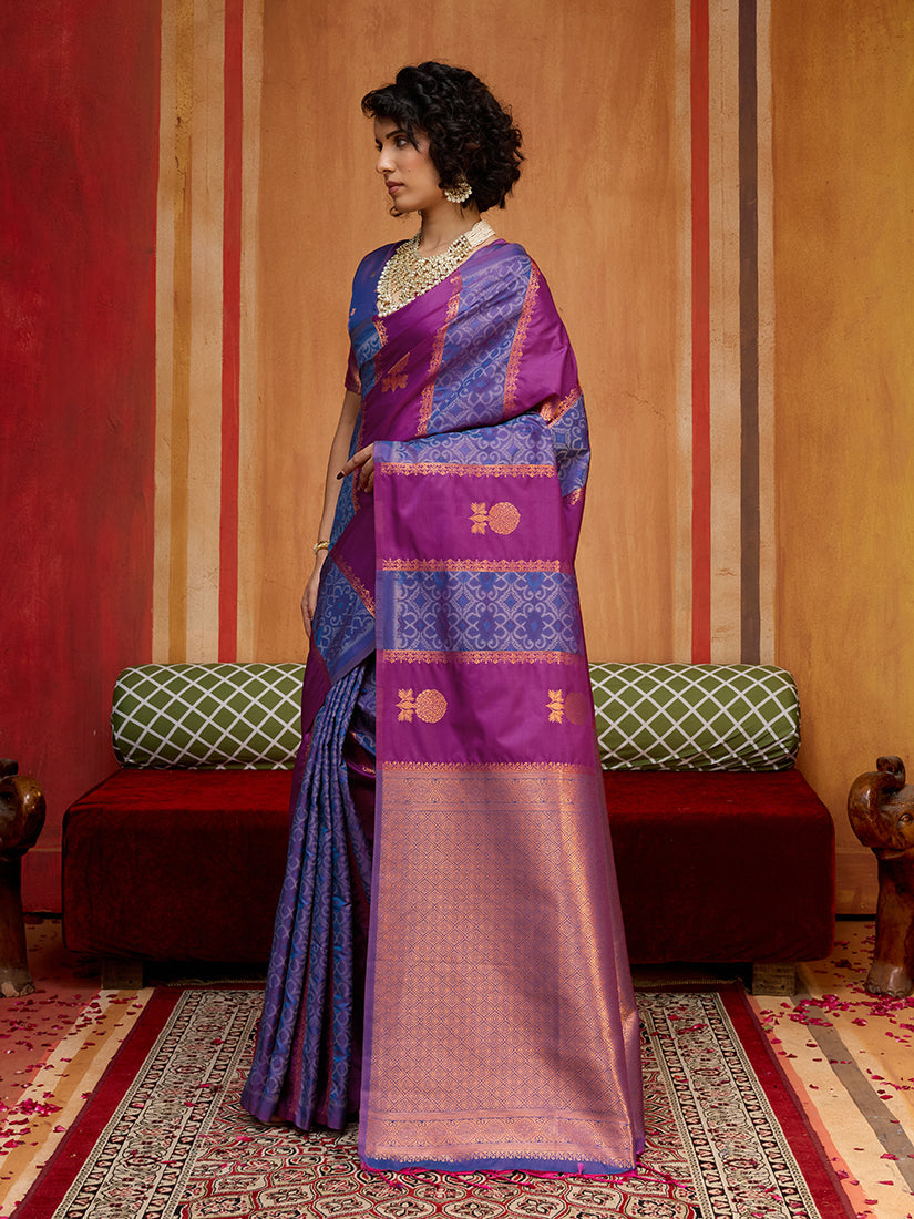 Monjolika Fashion Multi Colour Handloom Silk Blend Contemporary Saree With Weaving Work | Grocsy