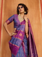Monjolika Fashion Multi Colour Handloom Silk Blend Contemporary Saree With Weaving Work | Grocsy