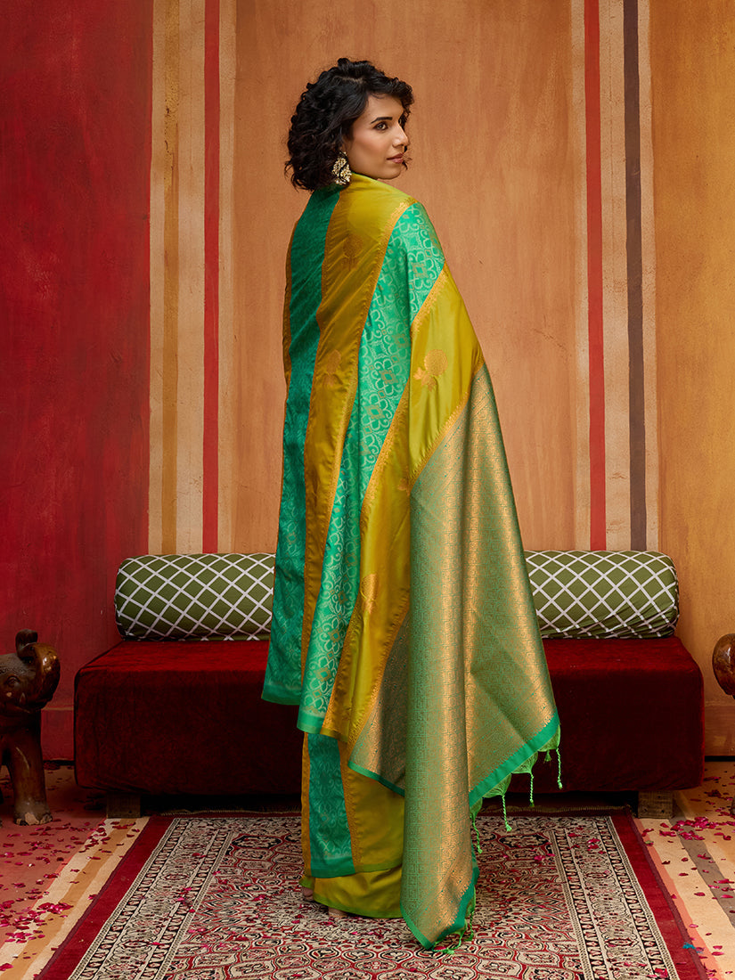 Monjolika Fashion Multi Colour Handloom Silk Blend Contemporary Saree With Weaving Work | Grocsy