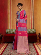 Monjolika Fashion Multi Colour Handloom Silk Blend Contemporary Saree With Weaving Work | Grocsy